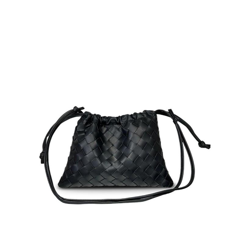 Mini Woven Leather Cloud Bag Women Soft Square Crossbody Shoulder With Drawstring