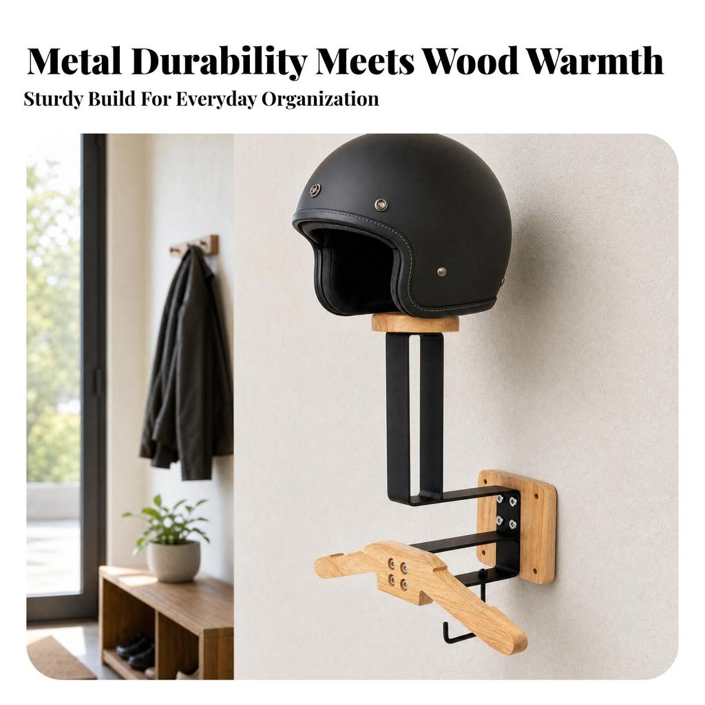 Wall-Mounted Helmet Storage Rack Multifunctional for Bedroom, Living Room