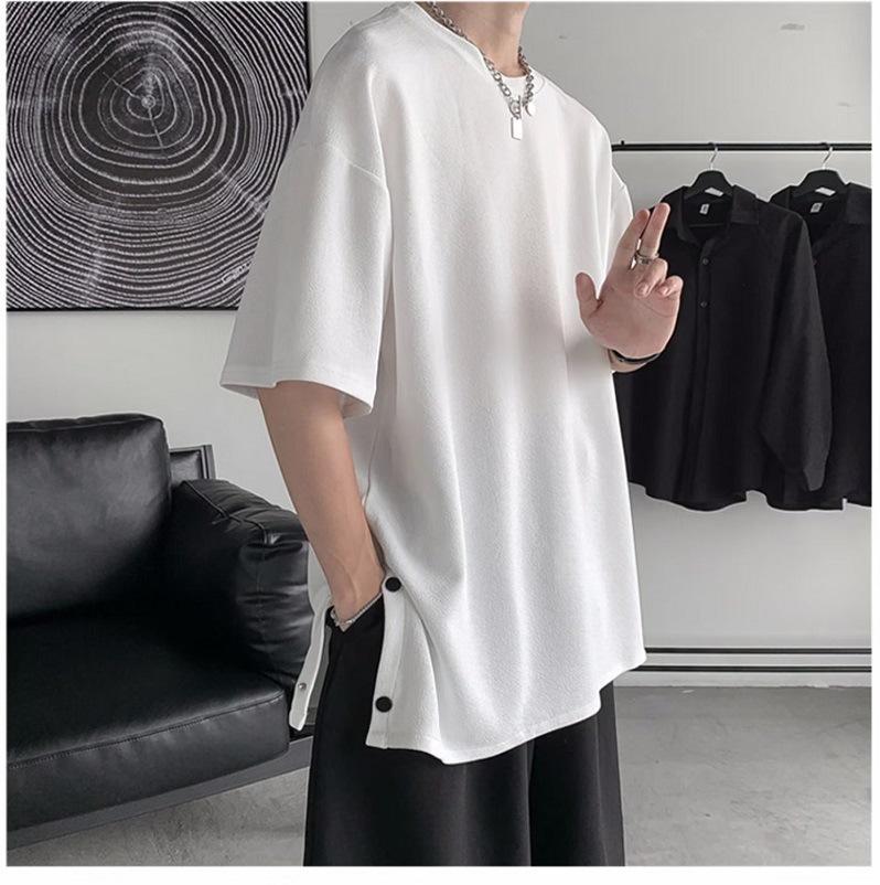 Футболка мужская Ice Silk с коротким рукавом и застежкой на пуговицы — модная, свободная, с классным летним круглым вырезом