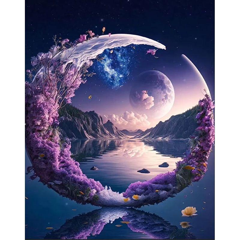 Adult DIY 5D Diamond Painting Set Diamond Art Purple Moon Diamond Painting Full Diamond Embroidery Craft Set Home Wall D