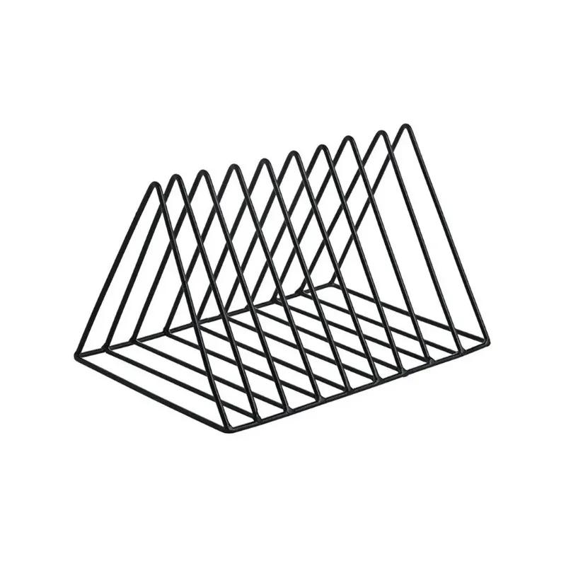 Треугольная книжная полка из кованого железа в скандинавском стиле, железная стойка для пластинок, треугольный держатель для книг и журналов, настольный органайзер для хранения пластинок