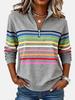 3D Print Striped Zipper Pullover Hoodie for Women