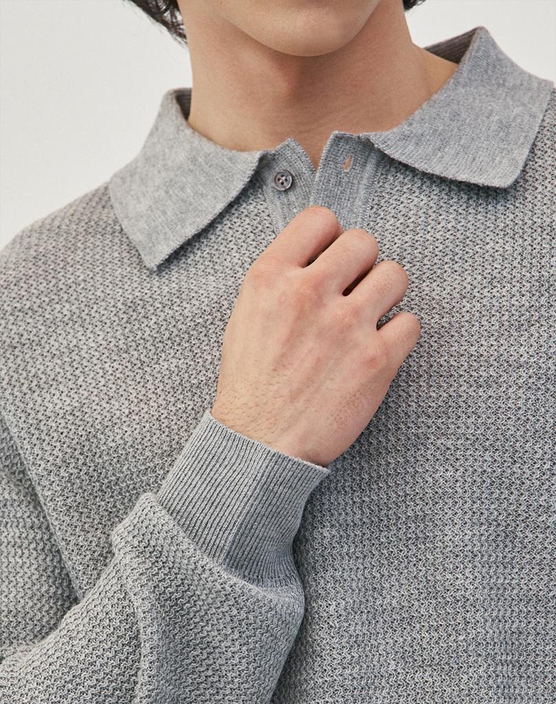 WORK ON BODY OFF Ezon Semi-Overfit Collared Knit [Melange Gray]