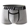 Men Boxer Underwear with Ball Support Letter Print Elastic Mid-rise Separated Pouch