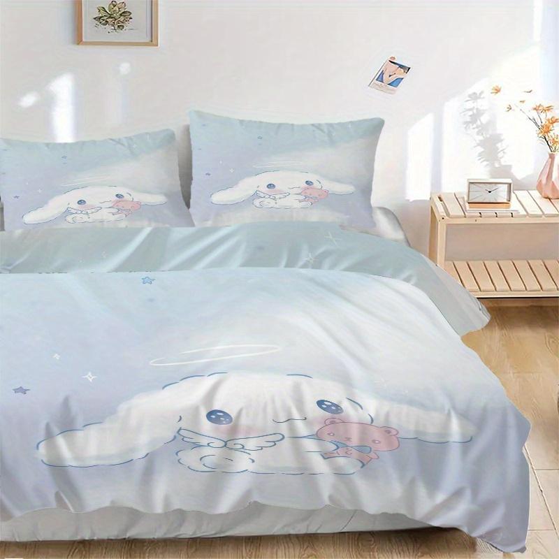 3pcs Angel Cinnamoroll Ideas Printed Quilt Set - Includes 1 Quilt Cover and 2 Pillowcases, Machine Washable - Suitable for All Seasons.S002