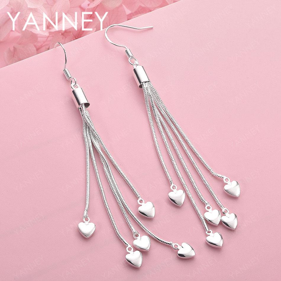 Exquisite 925 Sterling Silver Tassel Heart-Shaped Pendant Earrings for Women, Fashionable Wedding Jewelry Gift Accessories