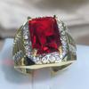 Винтажное кольцо King Gold Filled AAAAA CZ Red Zircon Luxury Помолвочные ювелирные изделия Обручальные кольца для мужчин Рок-вечеринка Кольцо на палец