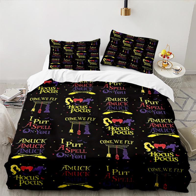 Halloween Horror Witch Bedding Set 3pcs, High Quality Bedding Set Including 1pc Duvet Cover And 2pcs Pillowcases for Bedroom, Dormitory Gift