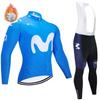 Mens Fleece Cycling Jersey Bib Tights Set Winter Thermal Long Sleeve Road Bike Riding