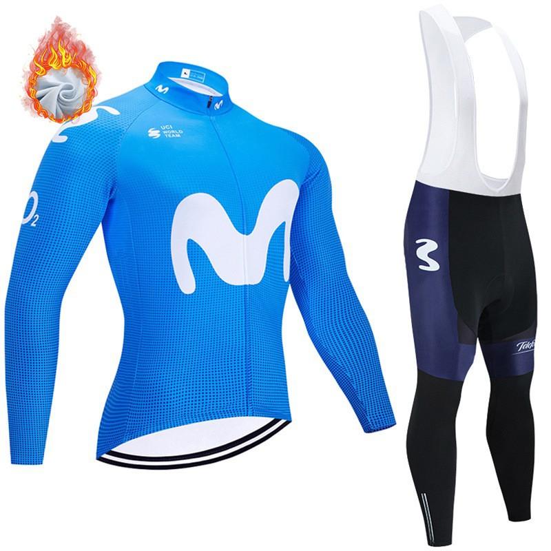 Mens Fleece Cycling Jersey Bib Tights Set Winter Thermal Long Sleeve Road Bike Riding