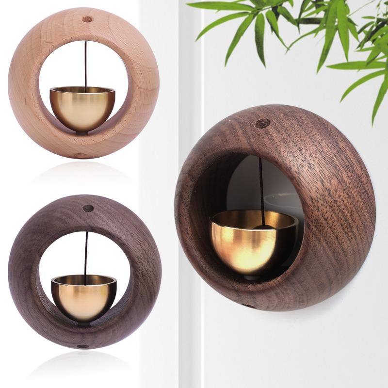 1/4pcs Solid Wooden Doorbell Magnetic Aesthetic Brass Wind Chimes Wireless Doorbells Entrance Door Bell Hanging Pendants Decor