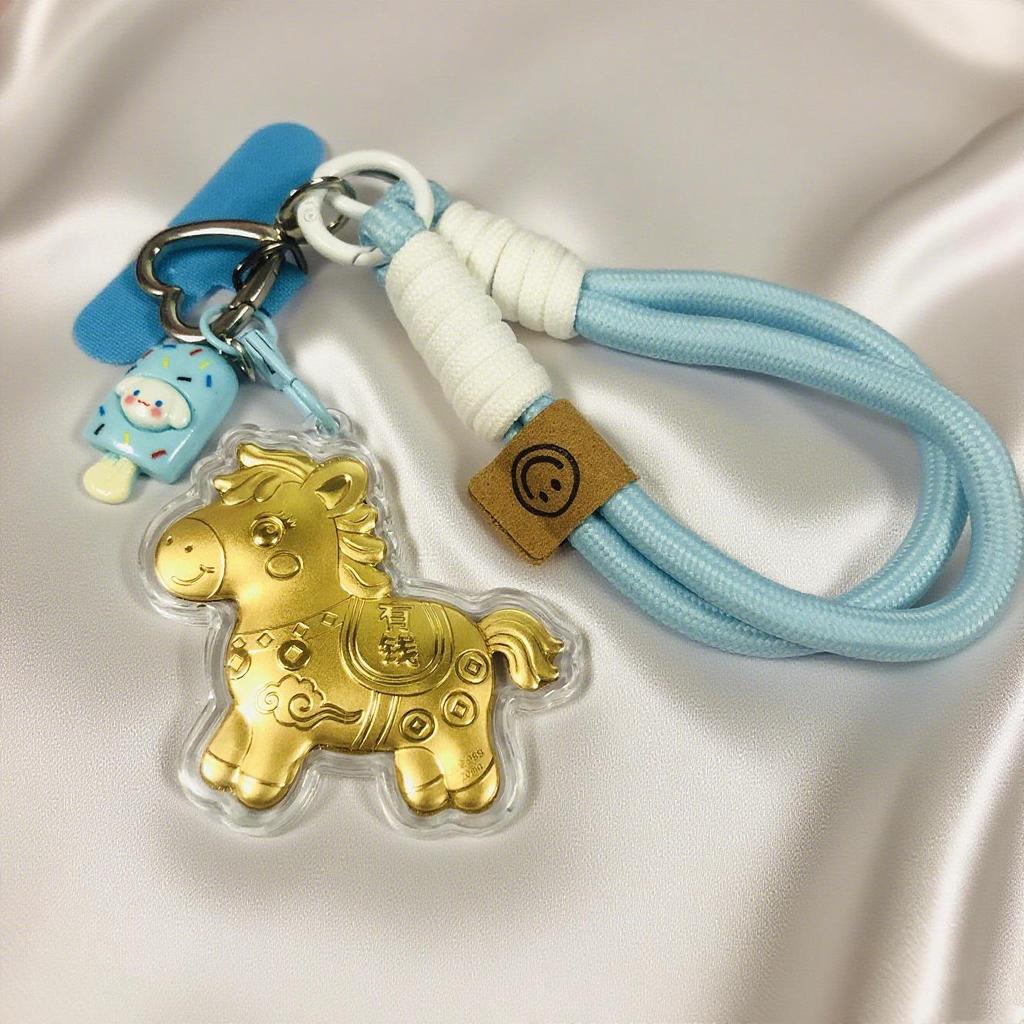 999 Pure Gold 20mg Cartoon Horse Phone Chain & Keychain - Adorable Bag Charm Gift