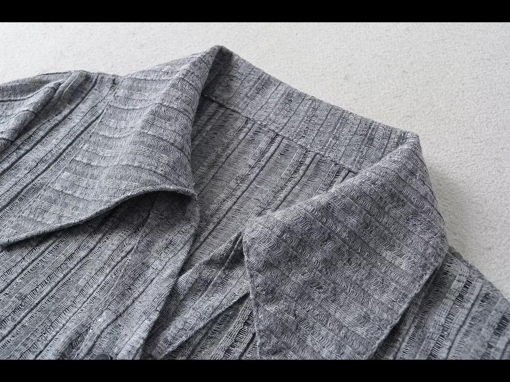 2024 Летний приталенный кардиган с воротником поло и короткими рукавами в рубчик для женщин - европейский и американский стиль горячей девушки