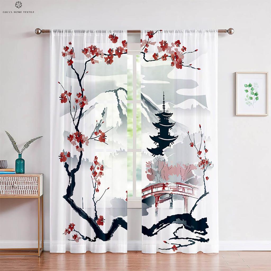 Чернильный пейзаж персиковый цвет национальный стиль принт занавеска спальня гостиная кабинет дзен декоративная занавеска домашний текстиль 2 шт