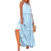 Fashion Elegant Sleeveless Ruffled Maxi Long Dress New O Neck Loose Casual Simple Summer A-line Beach Dresses Female Pleated Solid Color Clothing