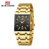 Men's Quartz Waterproof Gold Nugget Square Wristwatch with Steel Band