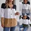 Women's Cardigans V Neck Button Down Knitted Jumper Fashion Color Block Long Sleeve Sweater Outwear Cardigans Jacket