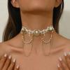 Exquisite Lace Pearl Choker Shiny Lolita Choker Necklace Fashion Rhinestone Tassel Necklace  Women