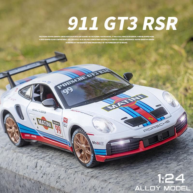 1/24 Scale 911 GT3 RSR Sports Diecast Car Model Toy, Pull Back Toy Vehicle with Sound and Light for Kids Toddler Boys Girls Gift Collection