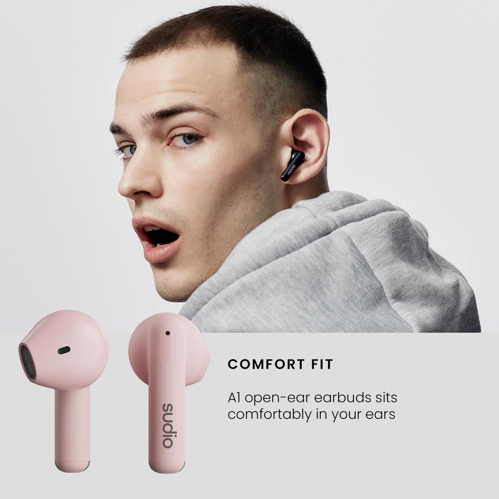SUDIO A1 Wireless Earphones Open Ear Type iOS Android Compatible IPX4 Level Waterproof Design Scandinavian Design SDGs Sustainable Gift [] (Pink)