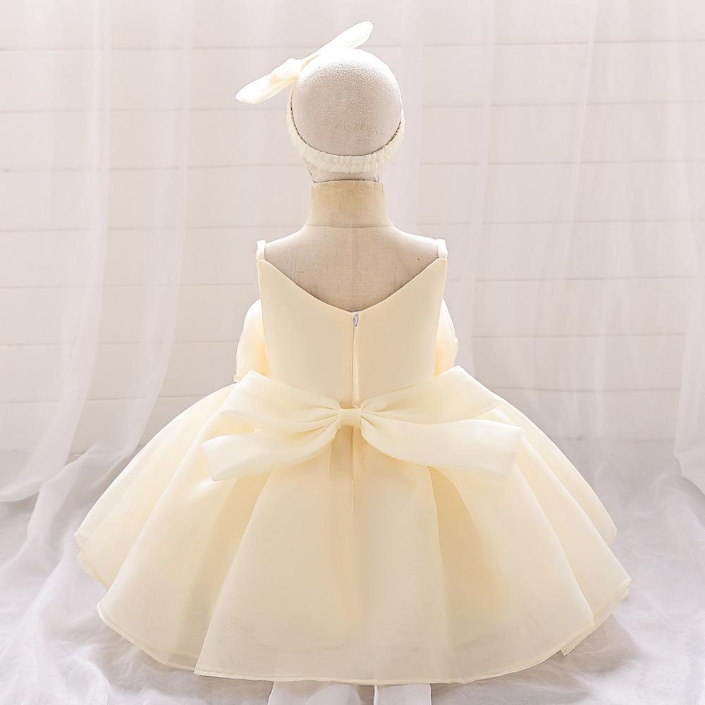 Toddler Girls 1st Birthday Dress with Heandband Bow Cute Baby Baptism Gown Kids Wedding Party Elegant Princess Vestidos Christmas Costume Dress
