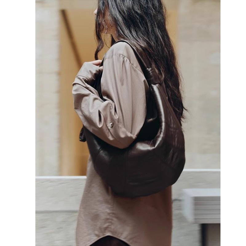 "Women's Sheepskin Leather Croissant Shoulder Bag"