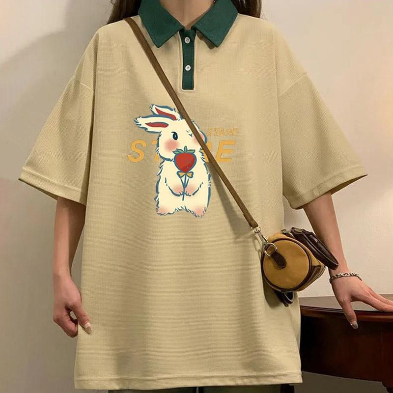 Топы женские летние свободные рубашки с кроликом универсальные повседневные удобные футболки с короткими рукавами женские