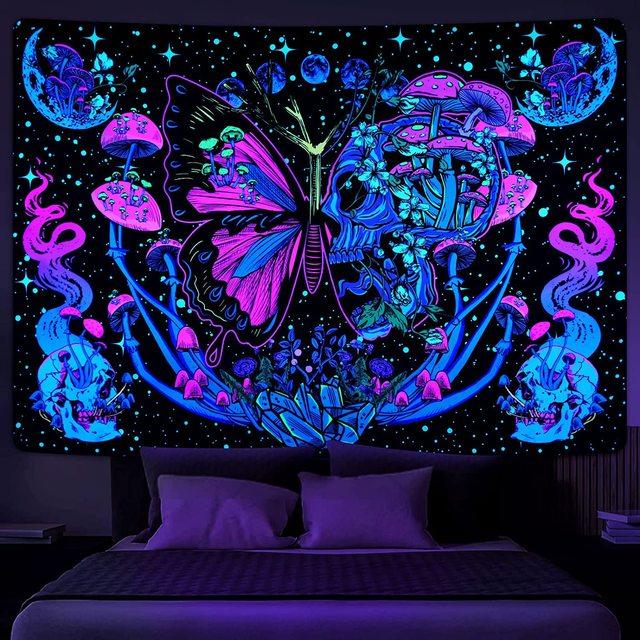Гобелен Blacklight Galaxy Trippy Planet УФ-реактивный водопад Пейзаж Стена Забавные гобелены Таинственный гриб Богемия Tapiz