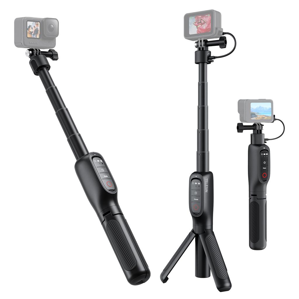 TELESIN Rechargeable Selfie Stick Tripod Stand with Remote Shutter Extendable Battery Grip