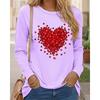 Жен. Футболка Футболка Сердце День святого Валентина Валентина Выходные Черный Лиловый Серый С принтом Длинный рукав Мода Круглый вырез Обычный крой Весна и осень