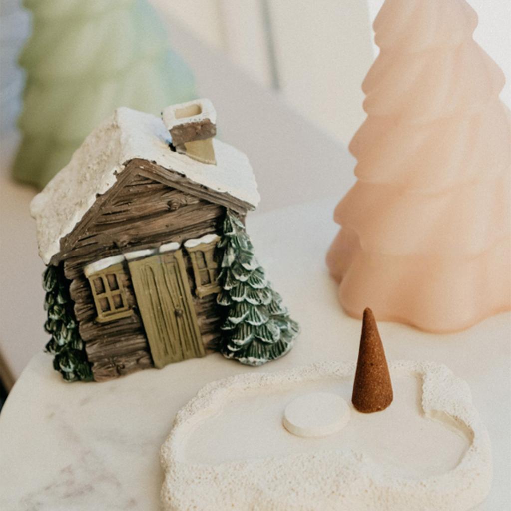Ceramic Log Cabin Chimney Incense Burner Fragrance Stick Holder for Festive Christmas Decoration