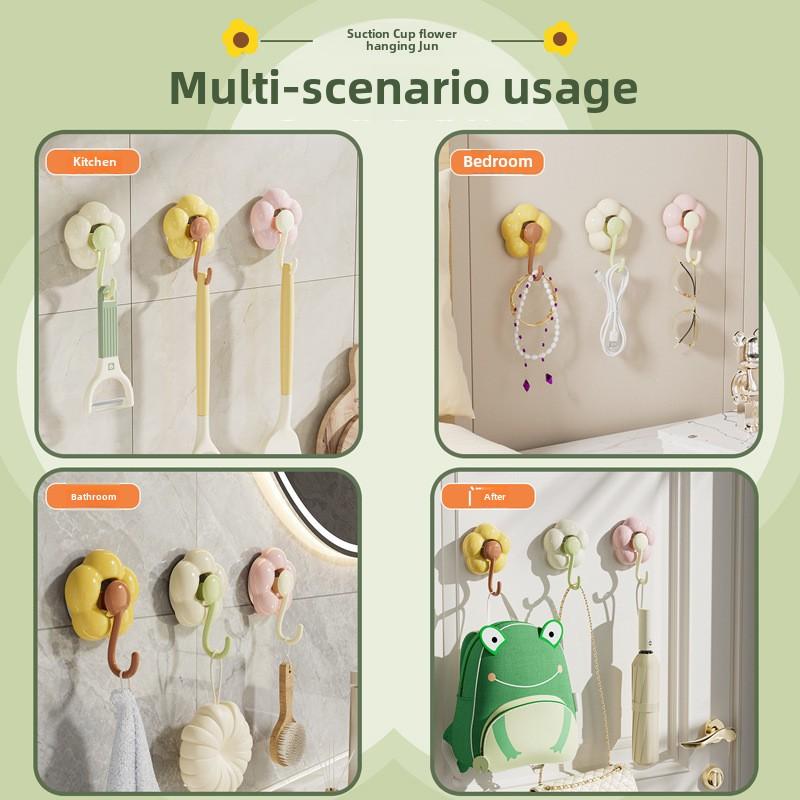 Крючки с присоской «Подсолнух», сверхпрочные вакуумные крючки без сверления, самоклеящиеся настенные крючки для кухни, ванной комнаты, душа, прочные липкие крючки