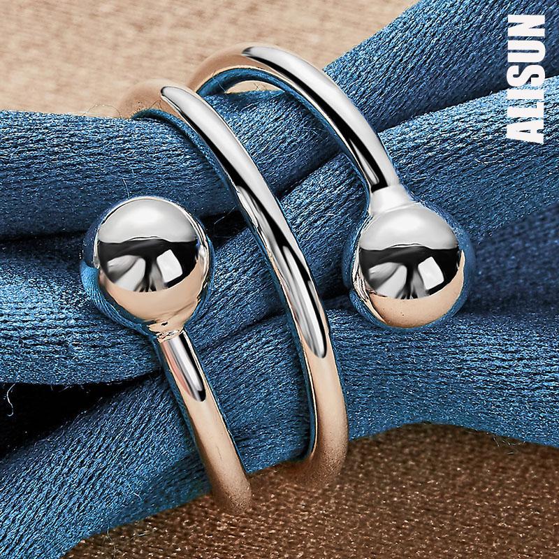 Кольцо из стерлингового серебра 925 пробы с двойным гладким шариком 8 мм, модные свадебные украшения