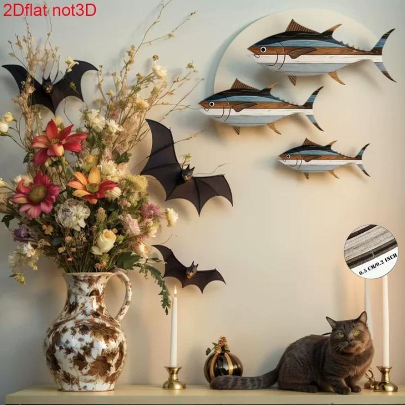 Набор из 3 деревянных настенных украшений в виде тунца, многоразовый, подходит для декора дома, офиса и гостиной.