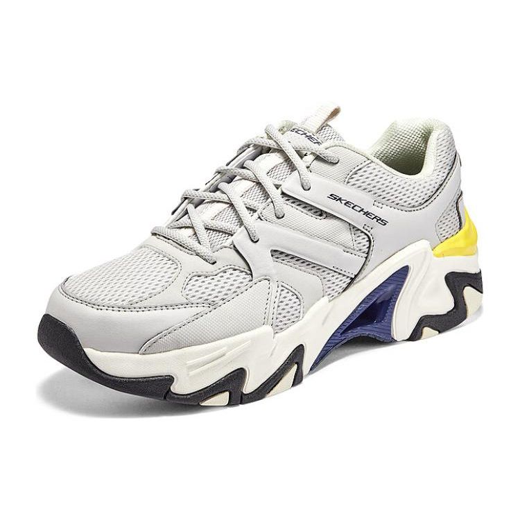 Skechers Stamina V3 Mecha Shoes Третье Поколение Ткань Синтетическая Кожа Спортивный Комфорт Низкие Папины Кроссовки Мужские кроссовки Белый Серый 894200-GYMT