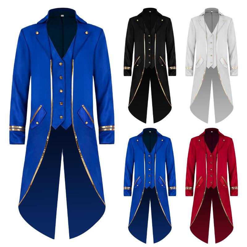 Mens Vampire Gothic Tailcoat Long Suit Jacket Tuxedo Showman Fancy Dress Victorian Frock Coat Steampunk