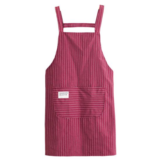 Yousheng Cooking Apron Stripe Printing Front Pocket Sleeveless Anti-dirty Kitchen Women Doing Housework Clothes Protector Apron Daily Use