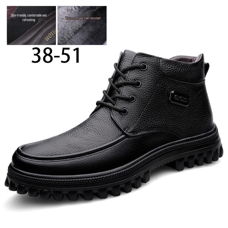 Мужские кожаные высокие ботинки Extra Large - Стиль Business Casual с большим носком и плюшевой подкладкой