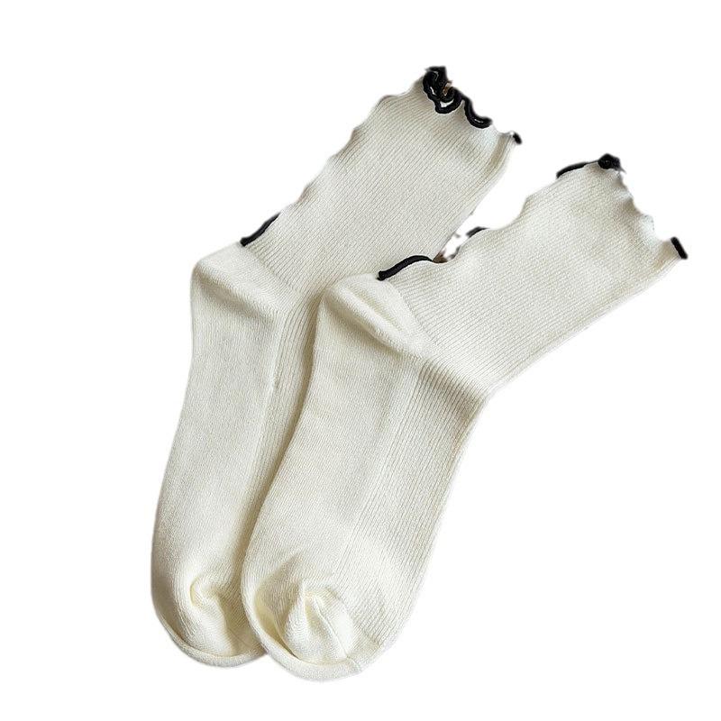 Носки с кружевом «черный гриб» для женщин, носки до середины икры для весны и осени, носки кофейного цвета для осени и зимы