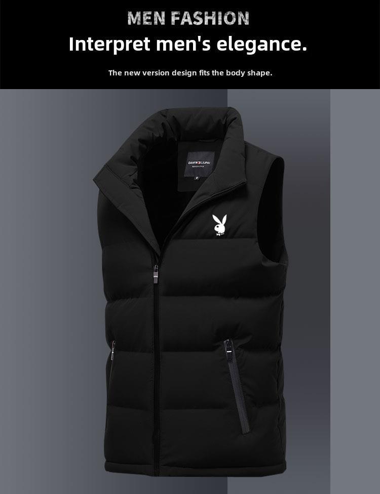 Мужской осенне-зимний пуховый жилет со стойкой – без рукавов, плотный и теплый