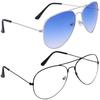 Dervin Aviator Men's and Women's Sunglasses Combo (Blue, Clear) - Pack of 2