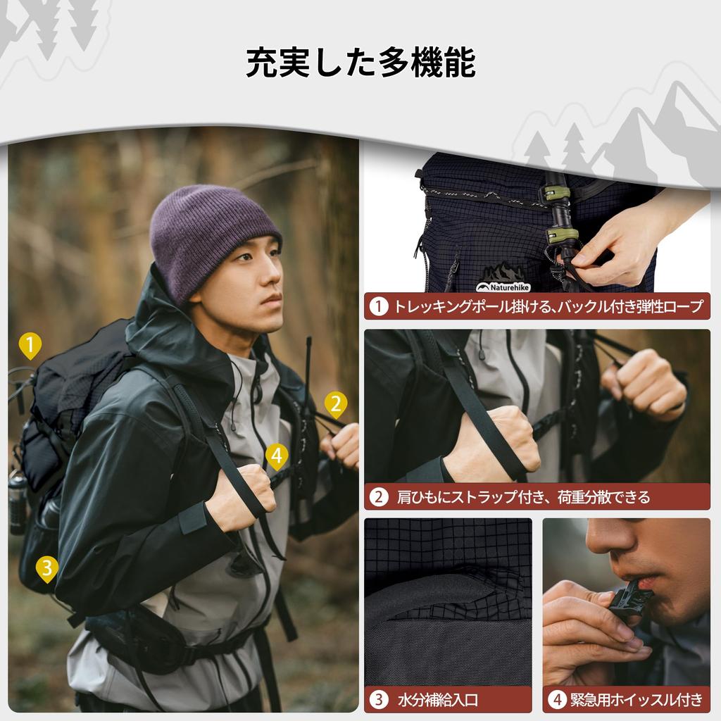 Naturehike Official Shop Backpack for Hiking, Camping, and Outdoor Activities. Features include storage, water repellency, and breathability.