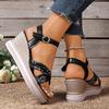Fashion Leaf Print Cross Strap Wedge Sandals Women 2025 Summer Buckle Strap Platform Sandals Woman Comfort Thick Bottom Beach Sandalias