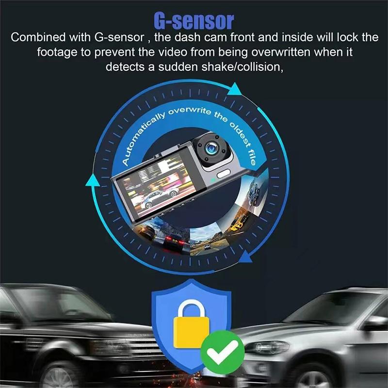 2-дюймовый видеорегистратор с IPS-экраном, три записи, видеорегистратор для вождения, HD, ночной визуальный, широкоугольный объектив, видеорегистратор