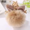 Faux Fur Rabbit Ear Soft Pompom Ball Key Ring Chain Keychain Bag Charm Pendant