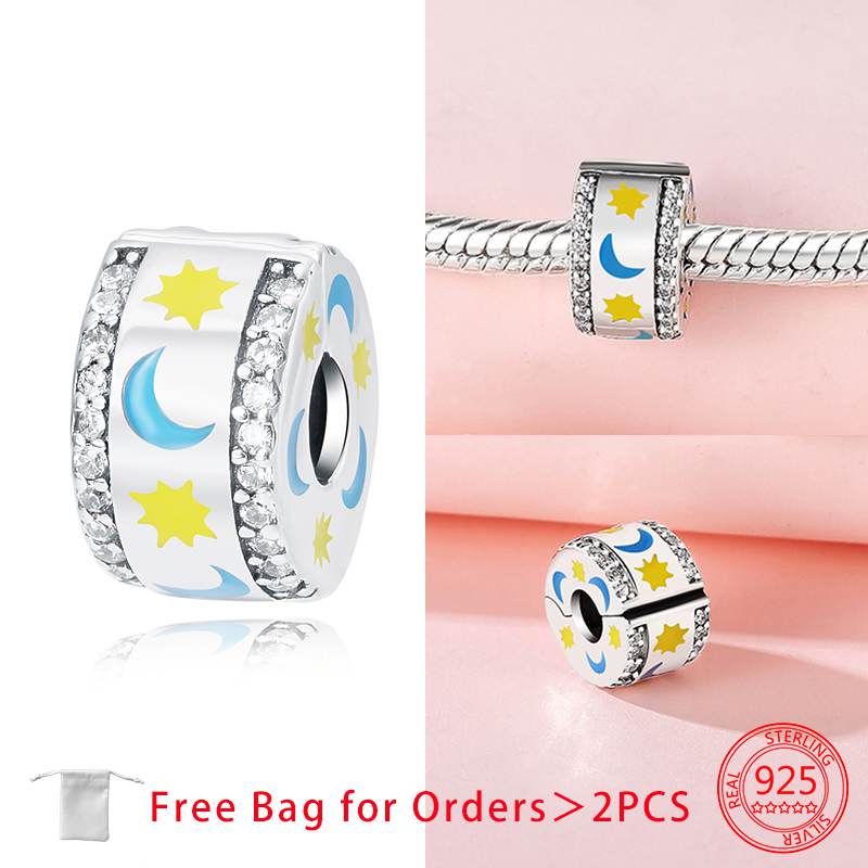 Шарм-клипса для браслета, клипса-замок, стопорная бусина, медная разделительная бусина, европейские открывающиеся бусины «Солнце, Луна, Звезда», подарок