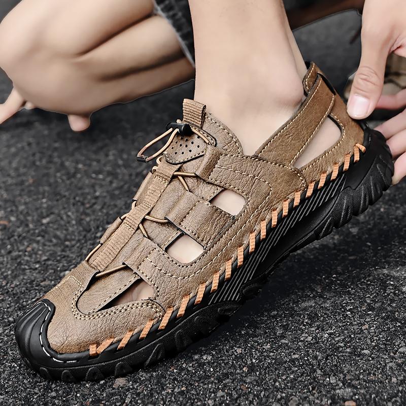 Summer Men Shoes Outdoor Sports Wrap Toe Sandals Genuine Leather Men Soft Sole Casual Male Beach Shoes Non-Slip Sandals Sneakers