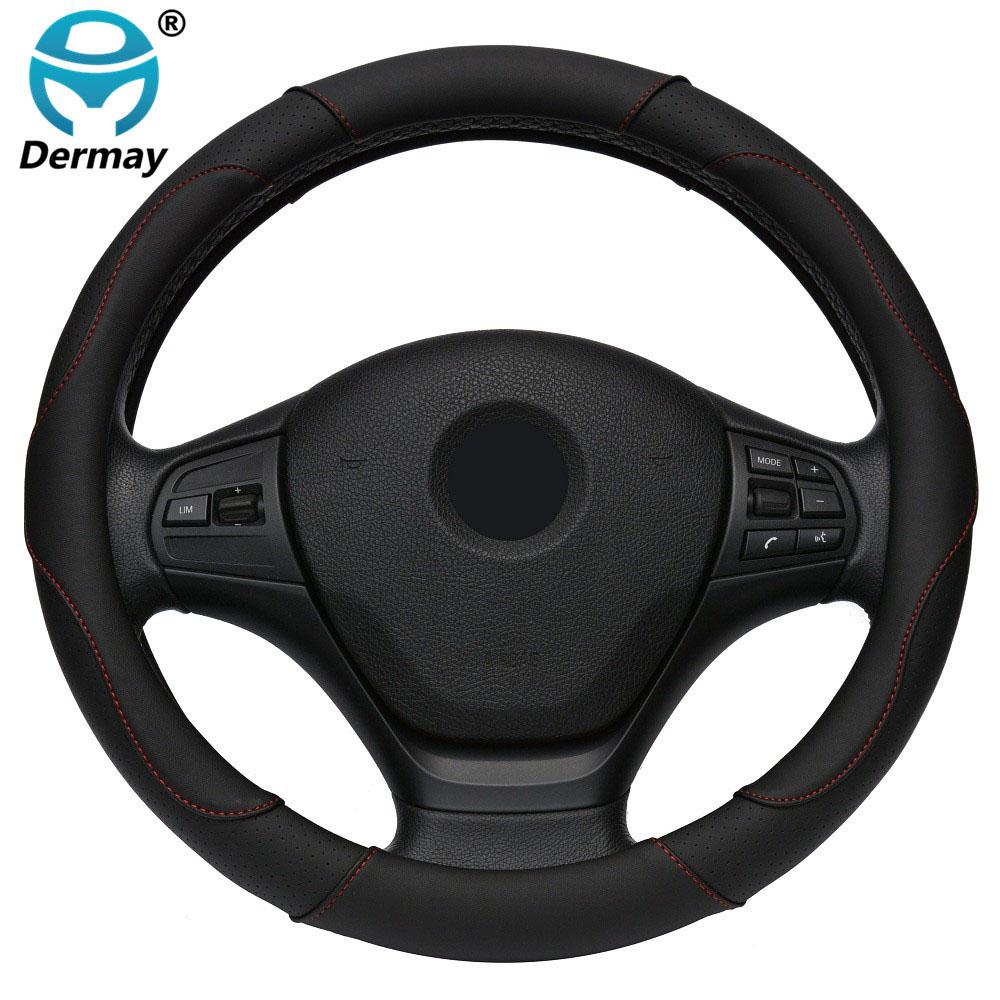 DERMAY PU Leather Car Steering Wheel Cover M size for LADA 14-15" Steering Wheel Free Shipping