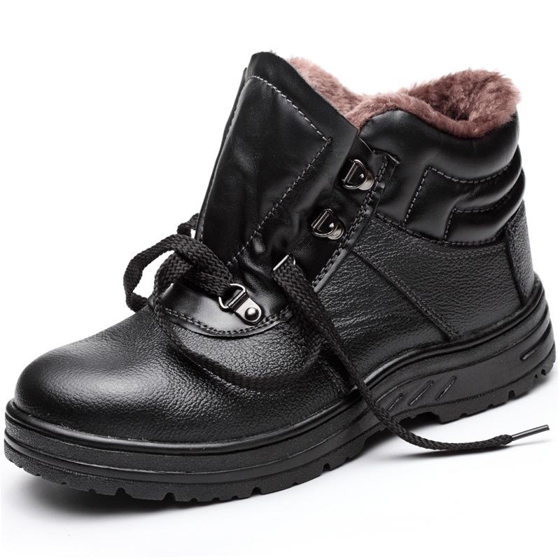 Winter Black Ankle Leather Safety Shoes Men Waterproof Shoes Thermal Cotton Boots