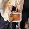 Retro Winter Handbag Matte Crossbody Bag Small Plush Square Bag With Charm Adjustable Shoulder Strap Zipper Wallet